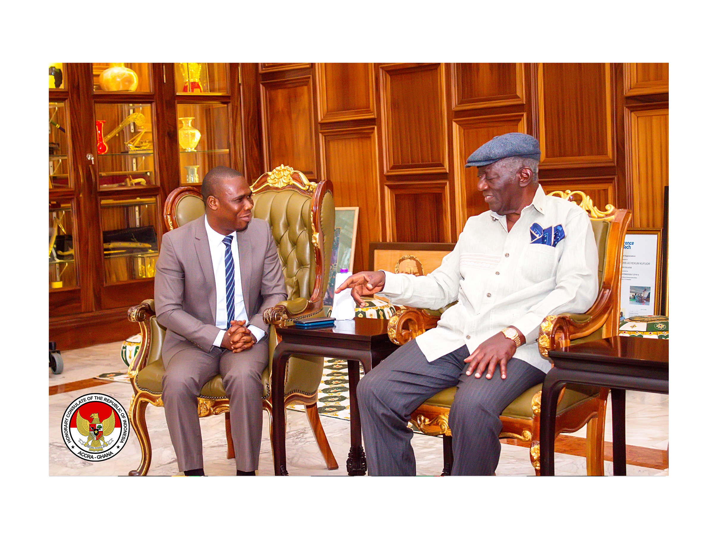 H.E PASKAL A.B ROIS PAYS COURTESY CALL ON FORMER PRESIDENT J. A KUFFOUR